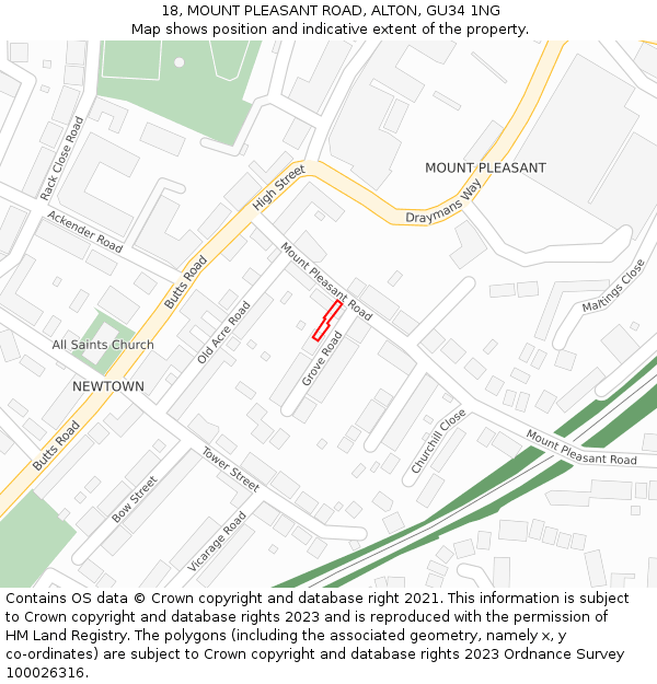 18, MOUNT PLEASANT ROAD, ALTON, GU34 1NG: Location map and indicative extent of plot