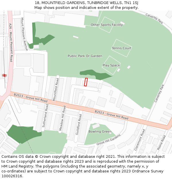 18, MOUNTFIELD GARDENS, TUNBRIDGE WELLS, TN1 1SJ: Location map and indicative extent of plot