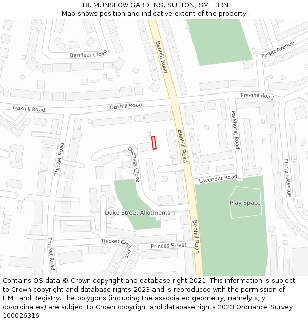 18, MUNSLOW GARDENS, SUTTON, SM1 3RN: Location map and indicative extent of plot