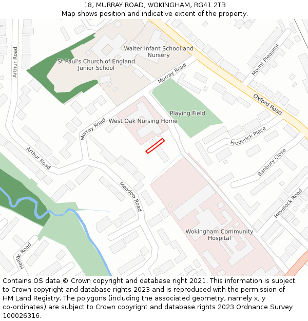 18, MURRAY ROAD, WOKINGHAM, RG41 2TB: Location map and indicative extent of plot