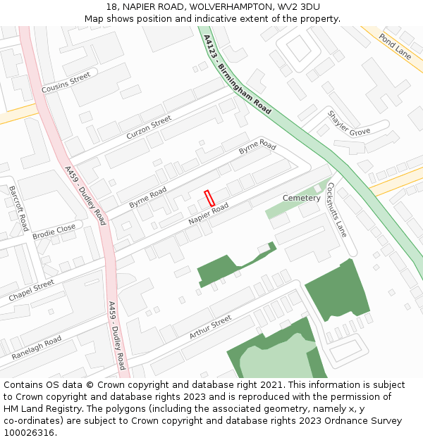 18, NAPIER ROAD, WOLVERHAMPTON, WV2 3DU: Location map and indicative extent of plot