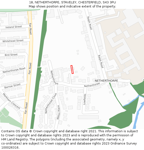 18, NETHERTHORPE, STAVELEY, CHESTERFIELD, S43 3PU: Location map and indicative extent of plot