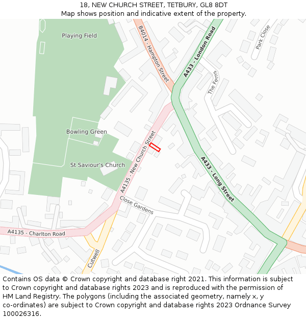 18, NEW CHURCH STREET, TETBURY, GL8 8DT: Location map and indicative extent of plot