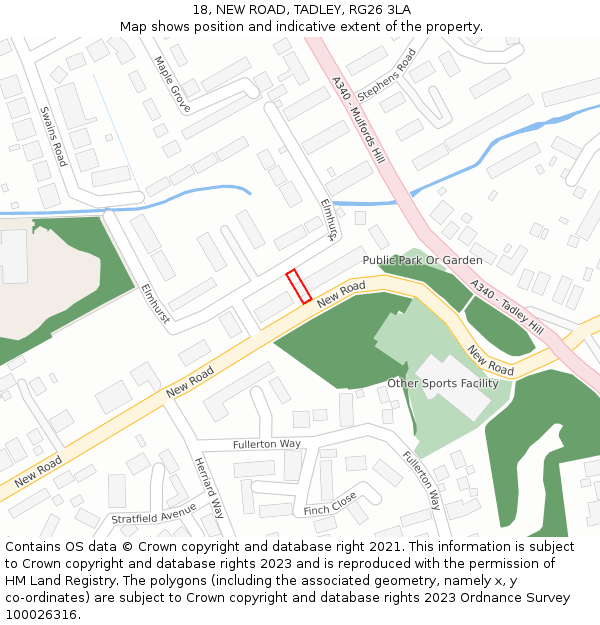 18, NEW ROAD, TADLEY, RG26 3LA: Location map and indicative extent of plot