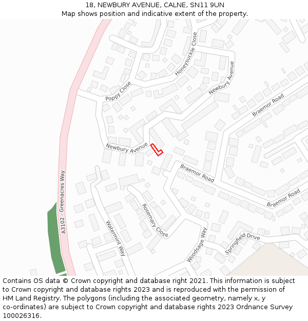 18, NEWBURY AVENUE, CALNE, SN11 9UN: Location map and indicative extent of plot