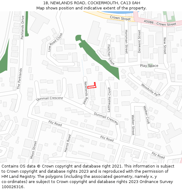 18, NEWLANDS ROAD, COCKERMOUTH, CA13 0AH: Location map and indicative extent of plot