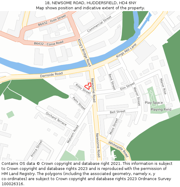 18, NEWSOME ROAD, HUDDERSFIELD, HD4 6NY: Location map and indicative extent of plot