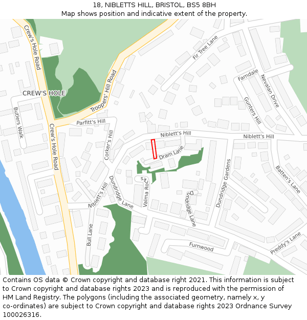 18, NIBLETTS HILL, BRISTOL, BS5 8BH: Location map and indicative extent of plot