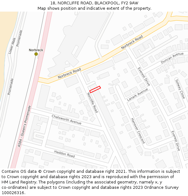 18, NORCLIFFE ROAD, BLACKPOOL, FY2 9AW: Location map and indicative extent of plot