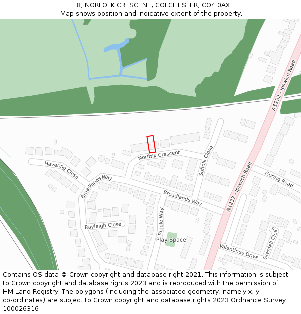 18, NORFOLK CRESCENT, COLCHESTER, CO4 0AX: Location map and indicative extent of plot