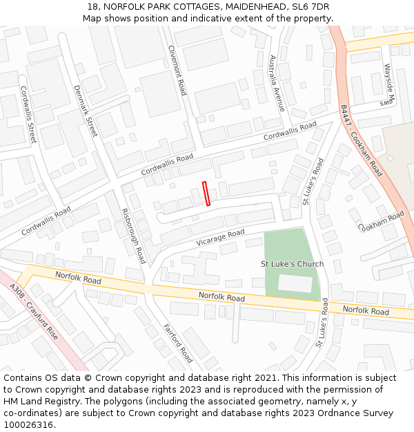 18, NORFOLK PARK COTTAGES, MAIDENHEAD, SL6 7DR: Location map and indicative extent of plot