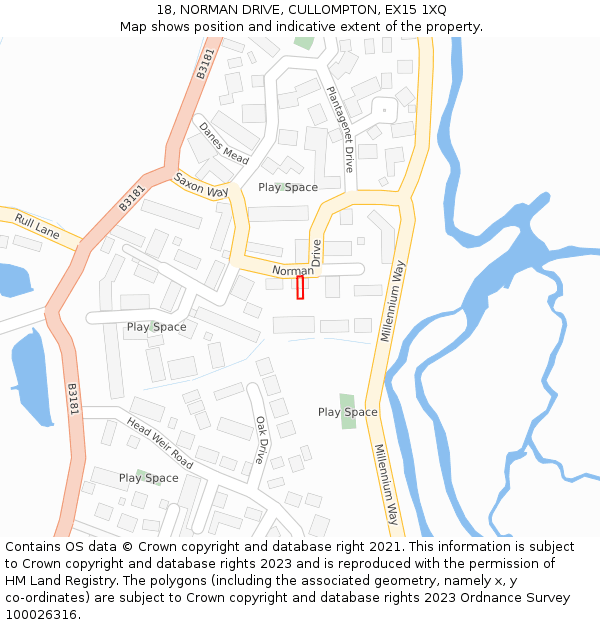 18, NORMAN DRIVE, CULLOMPTON, EX15 1XQ: Location map and indicative extent of plot