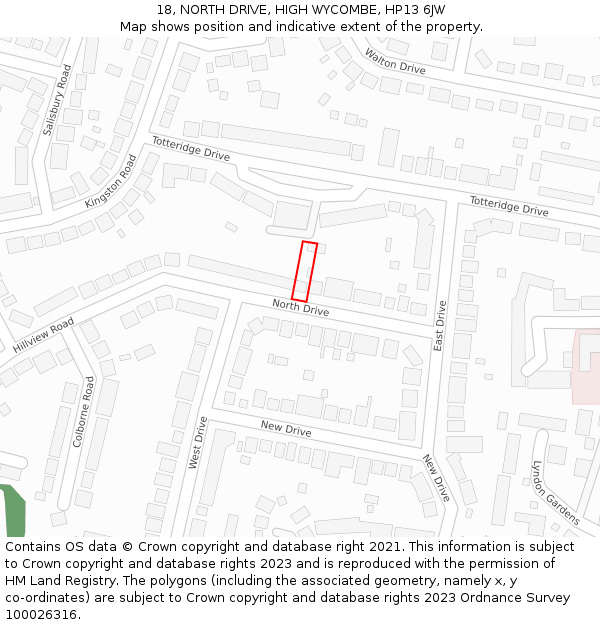 18, NORTH DRIVE, HIGH WYCOMBE, HP13 6JW: Location map and indicative extent of plot
