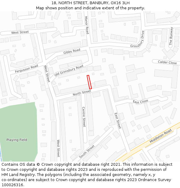 18, NORTH STREET, BANBURY, OX16 3LH: Location map and indicative extent of plot