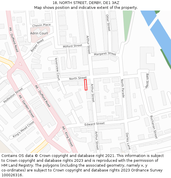 18, NORTH STREET, DERBY, DE1 3AZ: Location map and indicative extent of plot