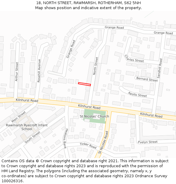 18, NORTH STREET, RAWMARSH, ROTHERHAM, S62 5NH: Location map and indicative extent of plot