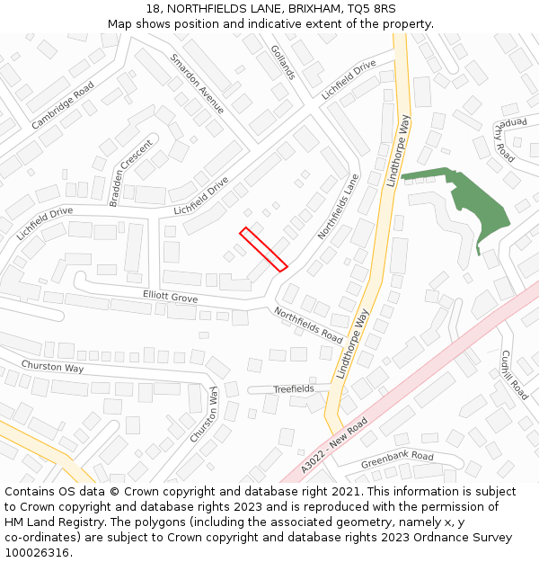 18, NORTHFIELDS LANE, BRIXHAM, TQ5 8RS: Location map and indicative extent of plot