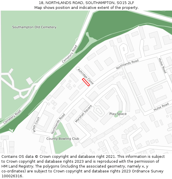 18, NORTHLANDS ROAD, SOUTHAMPTON, SO15 2LF: Location map and indicative extent of plot