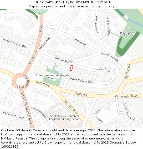 18, NORWICH AVENUE, BOURNEMOUTH, BH2 5TH: Location map and indicative extent of plot