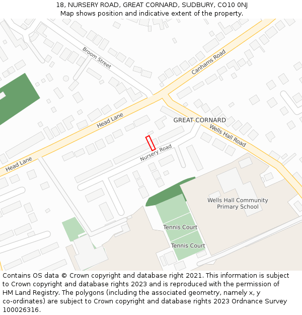18, NURSERY ROAD, GREAT CORNARD, SUDBURY, CO10 0NJ: Location map and indicative extent of plot