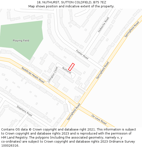 18, NUTHURST, SUTTON COLDFIELD, B75 7EZ: Location map and indicative extent of plot