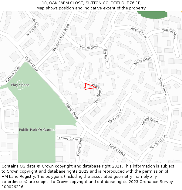 18, OAK FARM CLOSE, SUTTON COLDFIELD, B76 1PJ: Location map and indicative extent of plot