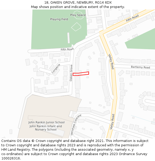 18, OAKEN GROVE, NEWBURY, RG14 6DX: Location map and indicative extent of plot