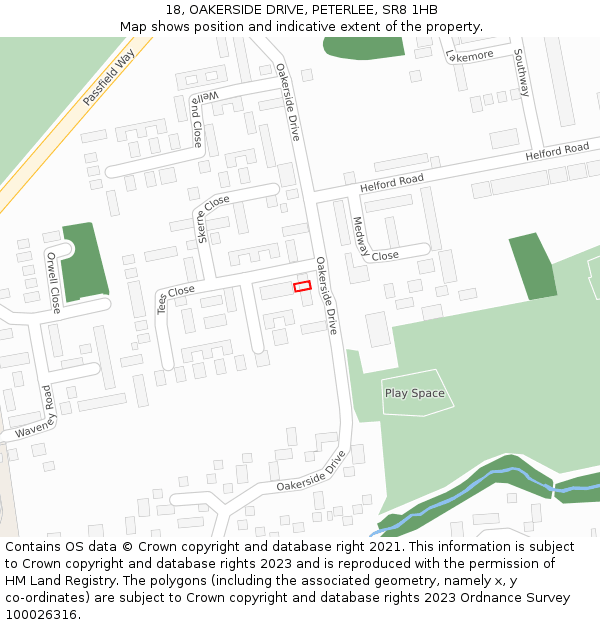 18, OAKERSIDE DRIVE, PETERLEE, SR8 1HB: Location map and indicative extent of plot
