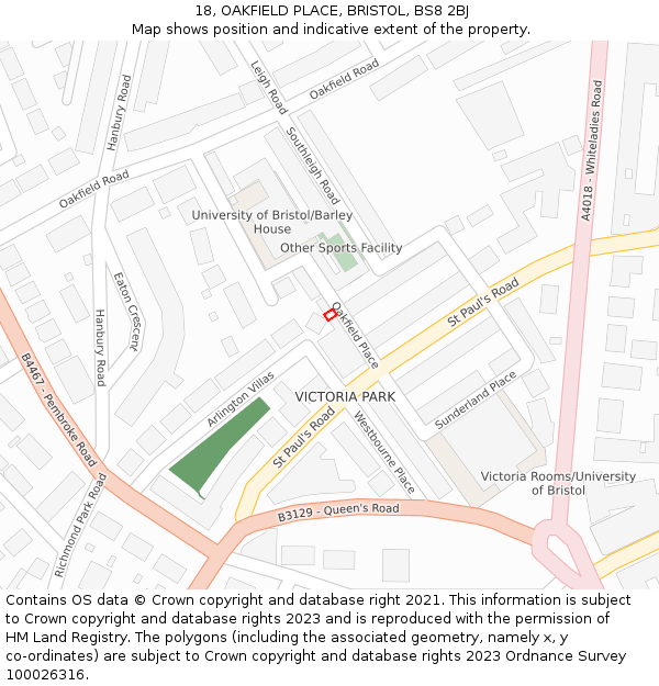 18, OAKFIELD PLACE, BRISTOL, BS8 2BJ: Location map and indicative extent of plot