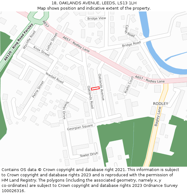 18, OAKLANDS AVENUE, LEEDS, LS13 1LH: Location map and indicative extent of plot