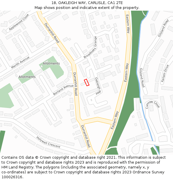 18, OAKLEIGH WAY, CARLISLE, CA1 2TE: Location map and indicative extent of plot