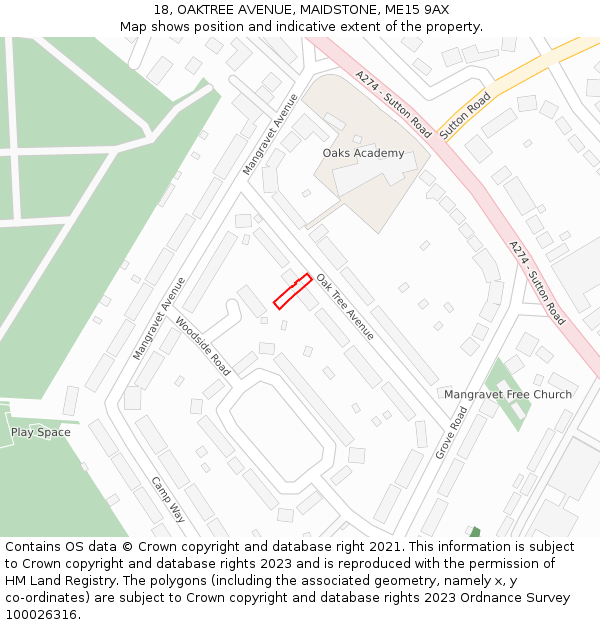 18, OAKTREE AVENUE, MAIDSTONE, ME15 9AX: Location map and indicative extent of plot