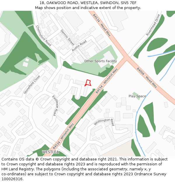 18, OAKWOOD ROAD, WESTLEA, SWINDON, SN5 7EF: Location map and indicative extent of plot