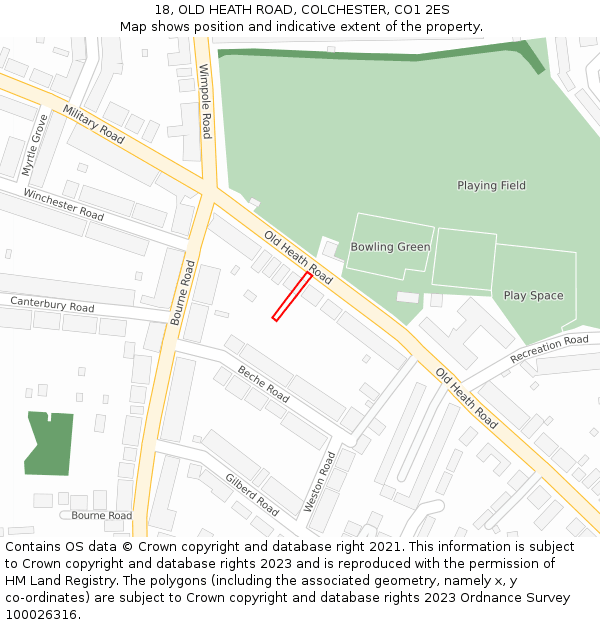 18, OLD HEATH ROAD, COLCHESTER, CO1 2ES: Location map and indicative extent of plot