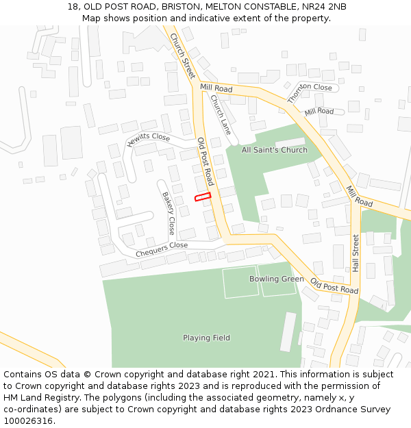 18, OLD POST ROAD, BRISTON, MELTON CONSTABLE, NR24 2NB: Location map and indicative extent of plot