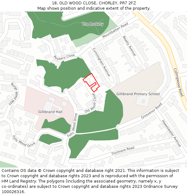18, OLD WOOD CLOSE, CHORLEY, PR7 2FZ: Location map and indicative extent of plot