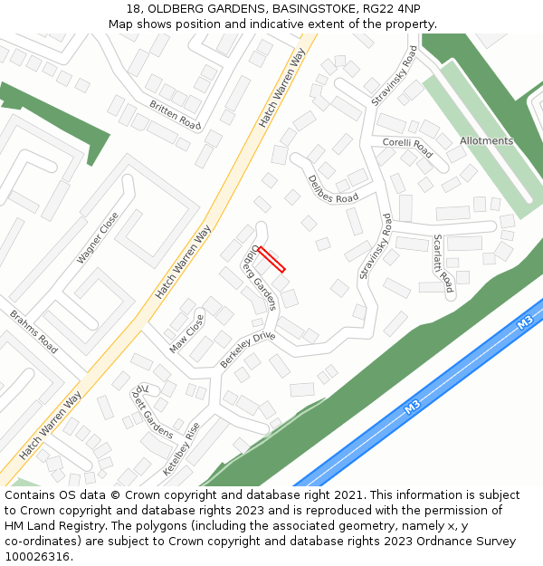 18, OLDBERG GARDENS, BASINGSTOKE, RG22 4NP: Location map and indicative extent of plot