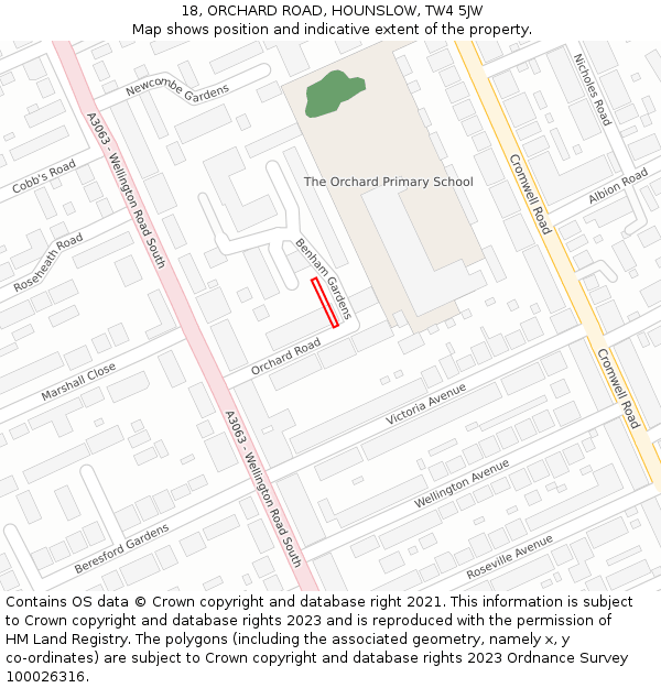 18, ORCHARD ROAD, HOUNSLOW, TW4 5JW: Location map and indicative extent of plot