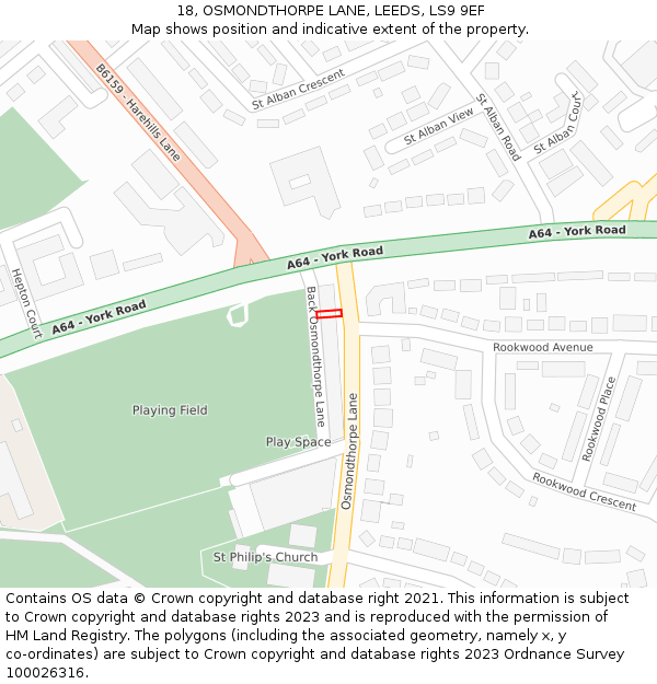 18, OSMONDTHORPE LANE, LEEDS, LS9 9EF: Location map and indicative extent of plot