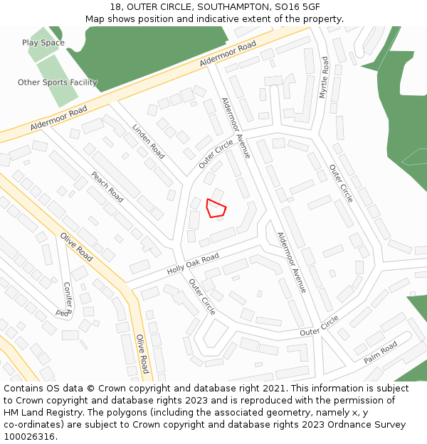 18, OUTER CIRCLE, SOUTHAMPTON, SO16 5GF: Location map and indicative extent of plot