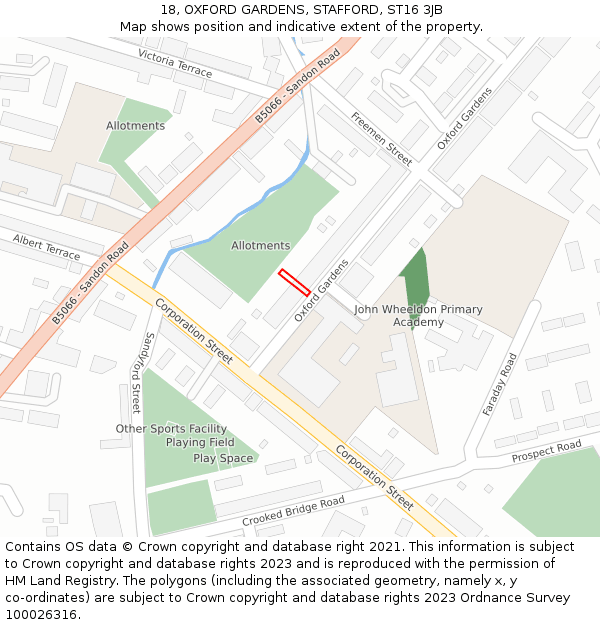 18, OXFORD GARDENS, STAFFORD, ST16 3JB: Location map and indicative extent of plot
