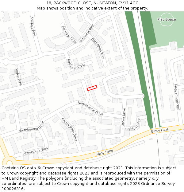 18, PACKWOOD CLOSE, NUNEATON, CV11 4GG: Location map and indicative extent of plot