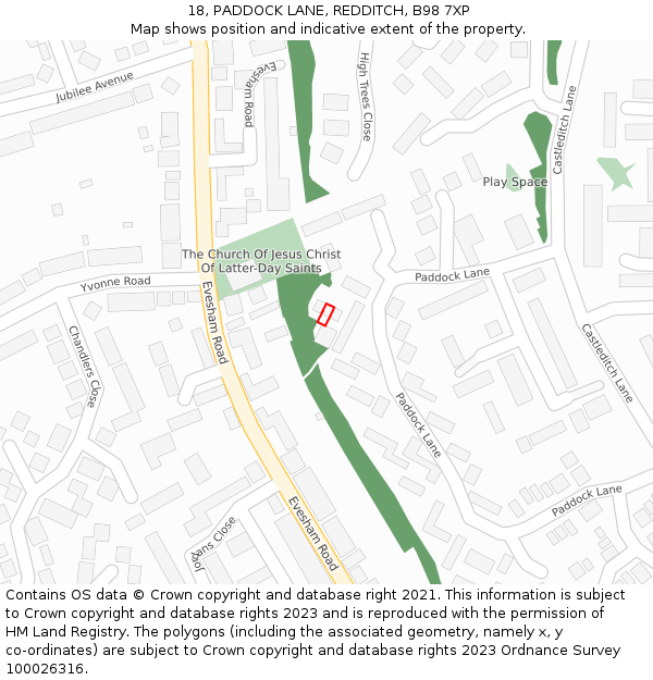 18, PADDOCK LANE, REDDITCH, B98 7XP: Location map and indicative extent of plot