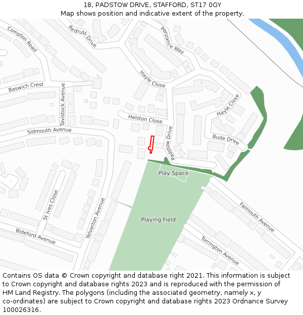 18, PADSTOW DRIVE, STAFFORD, ST17 0GY: Location map and indicative extent of plot