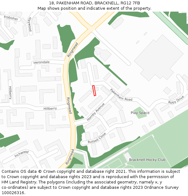 18, PAKENHAM ROAD, BRACKNELL, RG12 7FB: Location map and indicative extent of plot