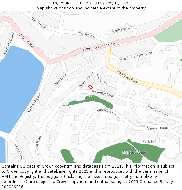 18, PARK HILL ROAD, TORQUAY, TQ1 2AL: Location map and indicative extent of plot