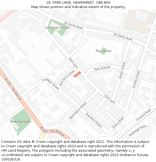18, PARK LANE, NEWMARKET, CB8 8AX: Location map and indicative extent of plot