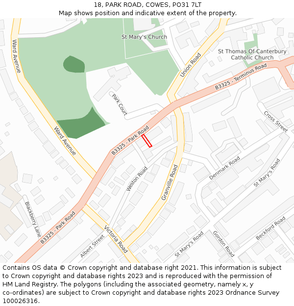 18, PARK ROAD, COWES, PO31 7LT: Location map and indicative extent of plot