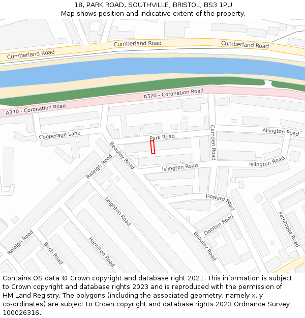 18, PARK ROAD, SOUTHVILLE, BRISTOL, BS3 1PU: Location map and indicative extent of plot