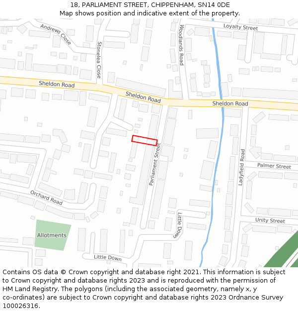 18, PARLIAMENT STREET, CHIPPENHAM, SN14 0DE: Location map and indicative extent of plot